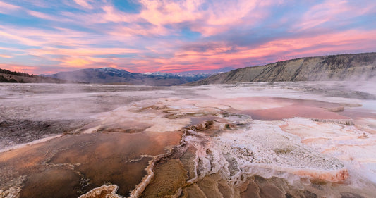  Sunset over travertine pools near Canary Springs