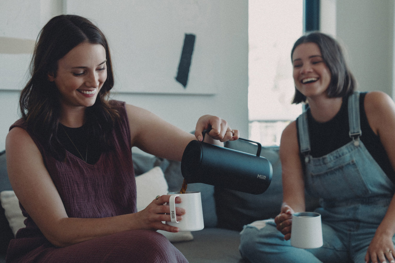 Enjoying the New Standard French Press, pouring coffee into a MiiR camp cup